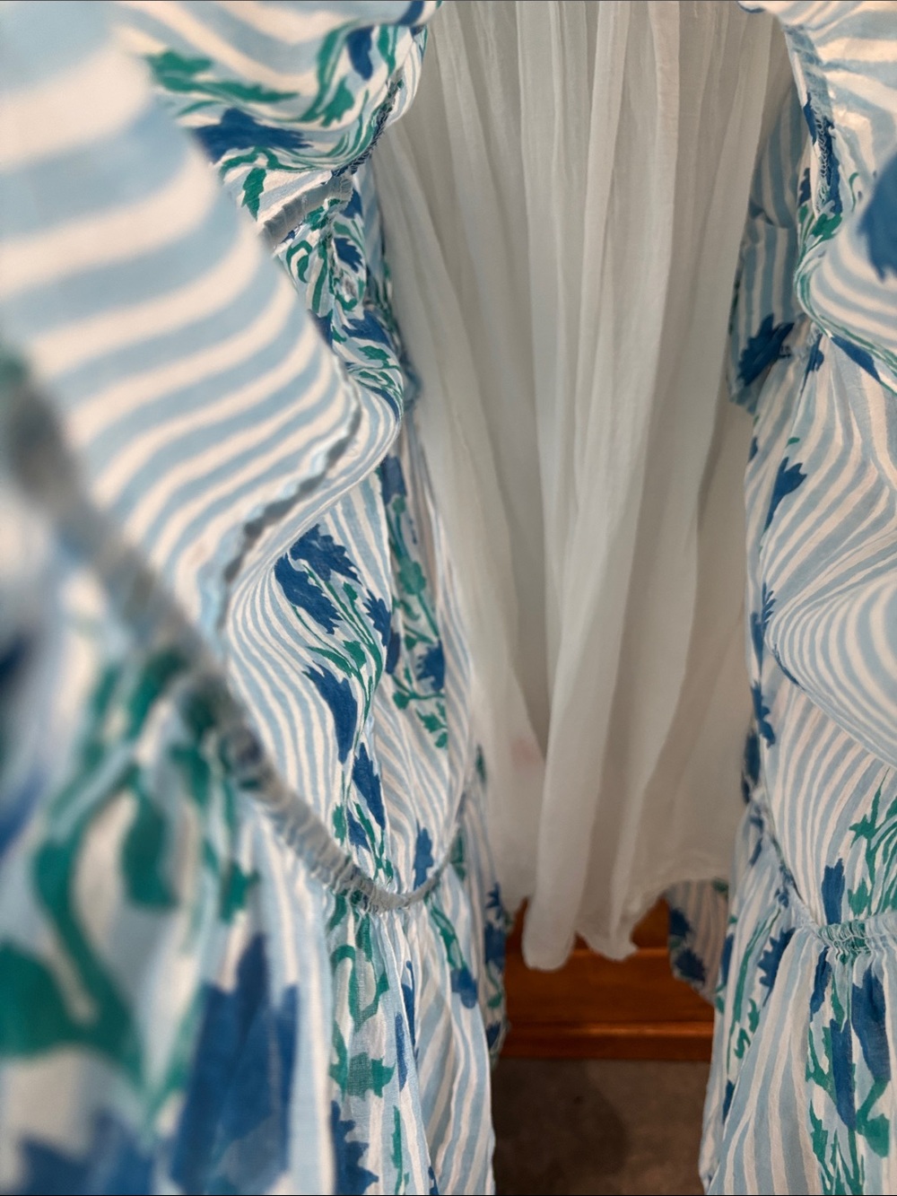 Oliphant Blue and Teal Striped Floral Button-Front Dress - Picture 6 of 7